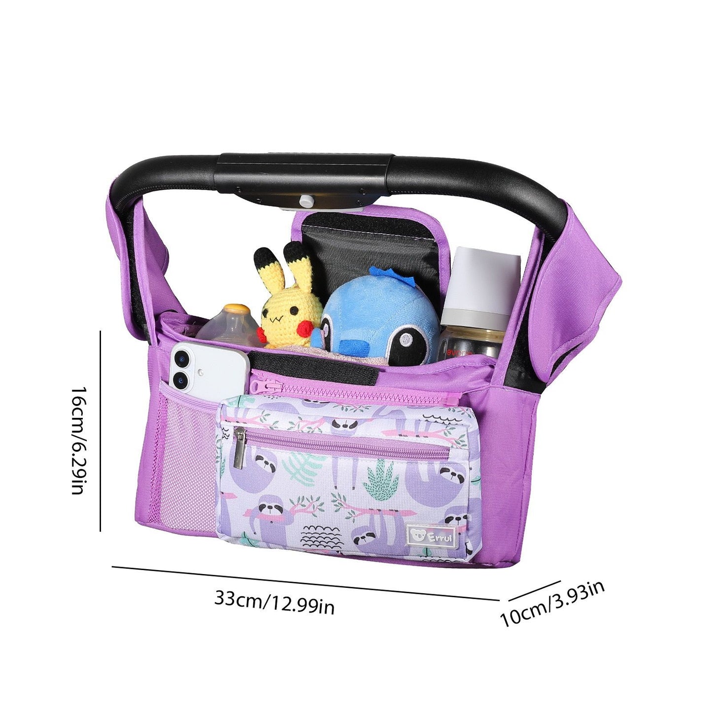 Multifunctional Stroller Organizer Bag – Universal Hanging Storage Pouch with Insulated Bottle Holder, Detachable Pouch, and Adjustable Straps, Doubles as a Crossbody Diaper Bag for On-the-Go Convenience (Avocado Check)