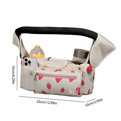 Multifunctional Stroller Organizer Bag – Universal Hanging Storage Pouch with Insulated Bottle Holder, Detachable Pouch, and Adjustable Straps, Doubles as a Crossbody Diaper Bag for On-the-Go Convenience (Avocado Check)