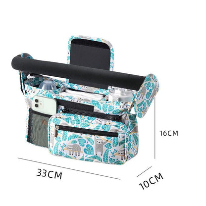 Multifunctional Stroller Organizer Bag – Universal Hanging Storage Pouch with Insulated Bottle Holder, Detachable Pouch, and Adjustable Straps, Doubles as a Crossbody Diaper Bag for On-the-Go Convenience (Green Sloth)