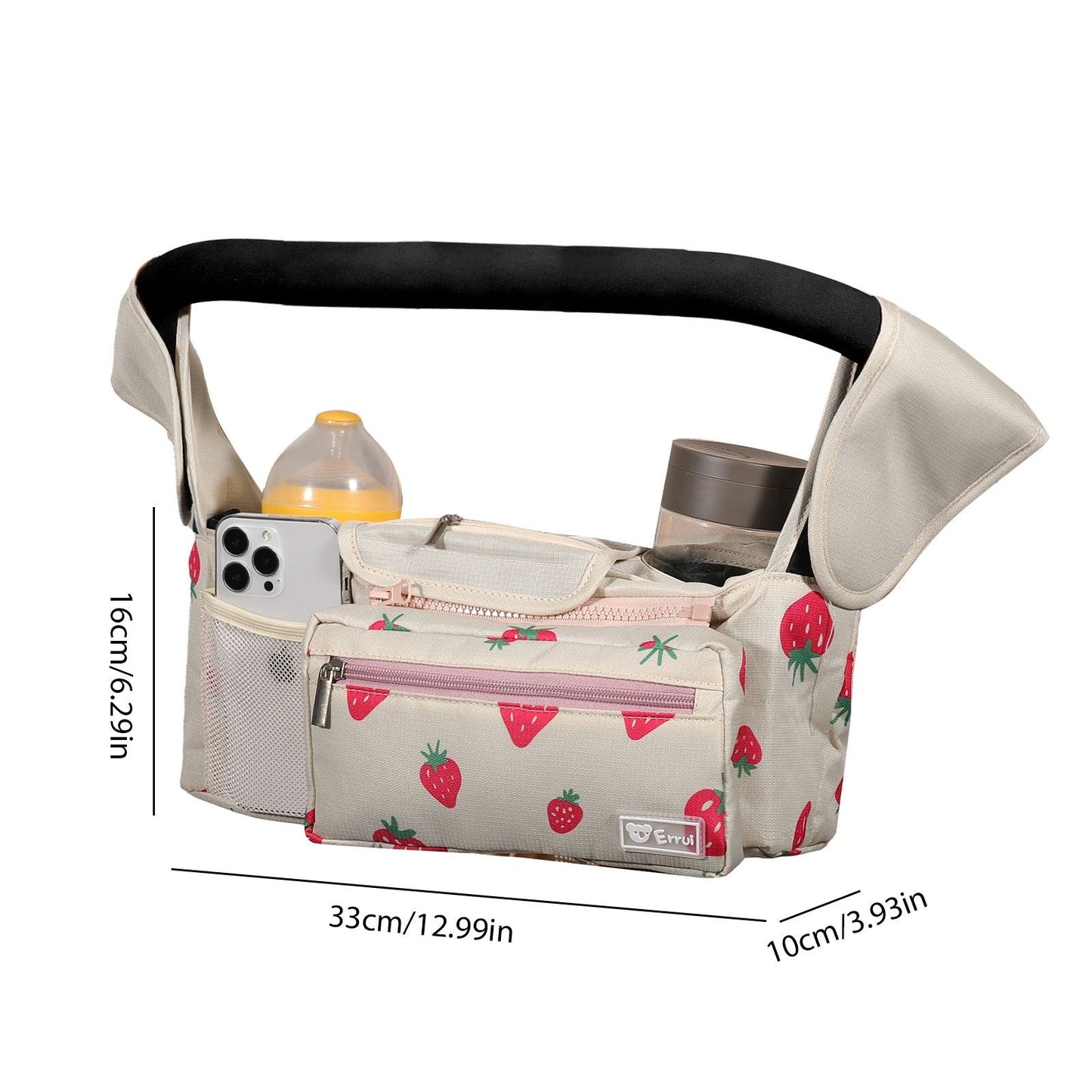 Multifunctional Stroller Organizer Bag – Universal Hanging Storage Pouch with Insulated Bottle Holder, Detachable Pouch, and Adjustable Straps, Doubles as a Crossbody Diaper Bag for On-the-Go Convenience (Grey)