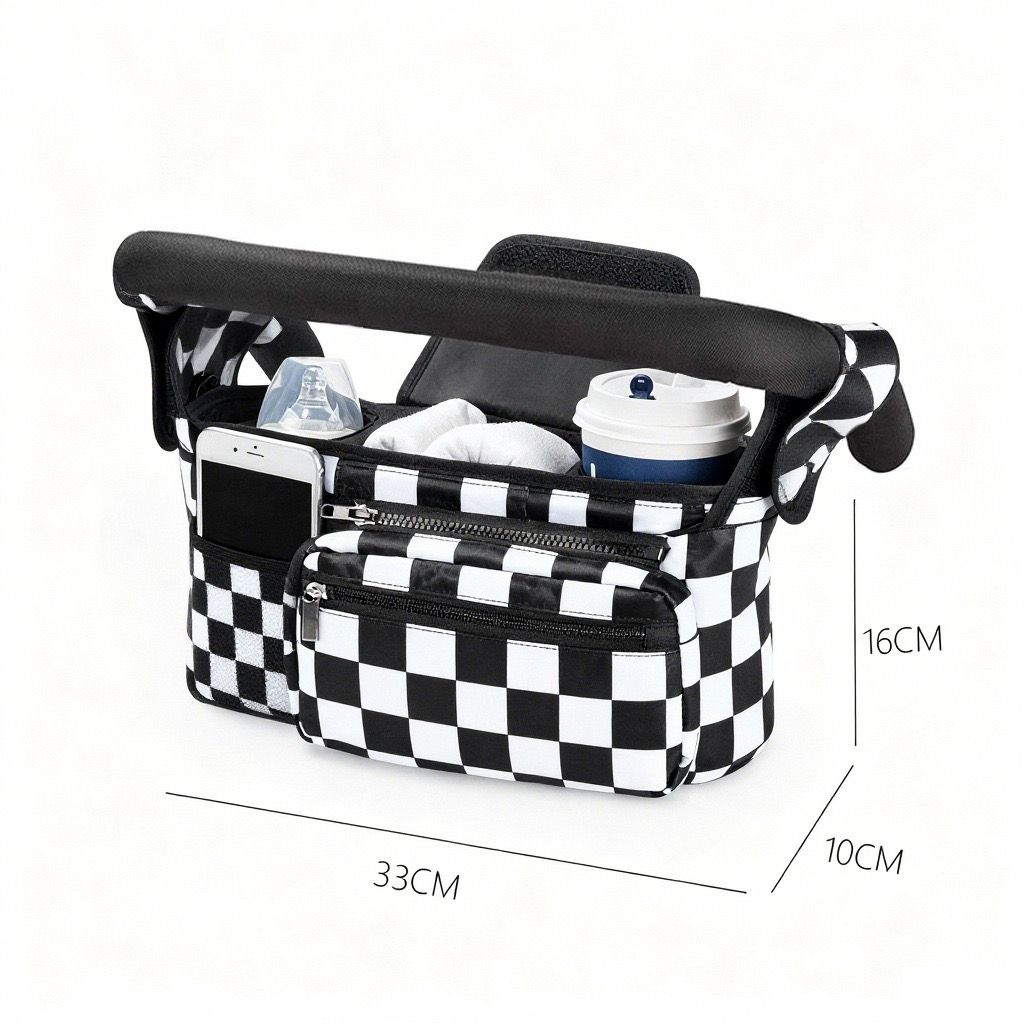 Multifunctional Stroller Organizer Bag – Universal Hanging Storage Pouch with Insulated Bottle Holder, Detachable Pouch, and Adjustable Straps, Doubles as a Crossbody Diaper Bag for On-the-Go Convenience (Leopard)