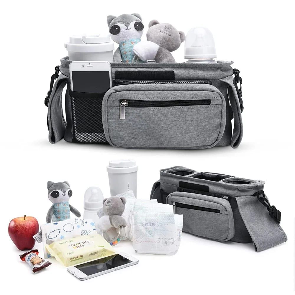 Multifunctional Stroller Organizer Bag – Universal Hanging Storage Pouch with Insulated Bottle Holder, Detachable Pouch, and Adjustable Straps, Doubles as a Crossbody Diaper Bag for On-the-Go Convenience (Purple Sloth)
