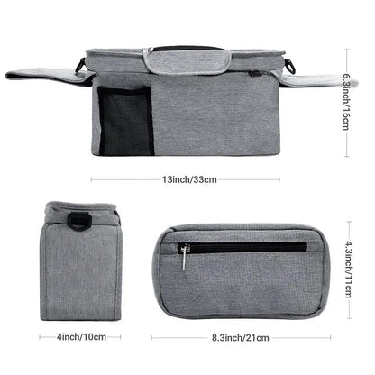 Multifunctional Stroller Organizer Bag – Universal Hanging Storage Pouch with Insulated Bottle Holder, Detachable Pouch, and Adjustable Straps, Doubles as a Crossbody Diaper Bag for On-the-Go Convenience (Strawberry)