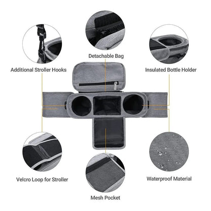 Multifunctional Stroller Organizer Bag – Universal Hanging Storage Pouch with Insulated Bottle Holder, Detachable Pouch, and Adjustable Straps, Doubles as a Crossbody Diaper Bag for On-the-Go Convenience (Tropical Leaf)