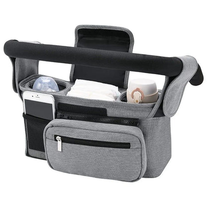 Multifunctional Stroller Organizer Bag – Universal Hanging Storage Pouch with Insulated Bottle Holder, Detachable Pouch, and Adjustable Straps, Doubles as a Crossbody Diaper Bag for On-the-Go Convenience (Tropical Leaf)