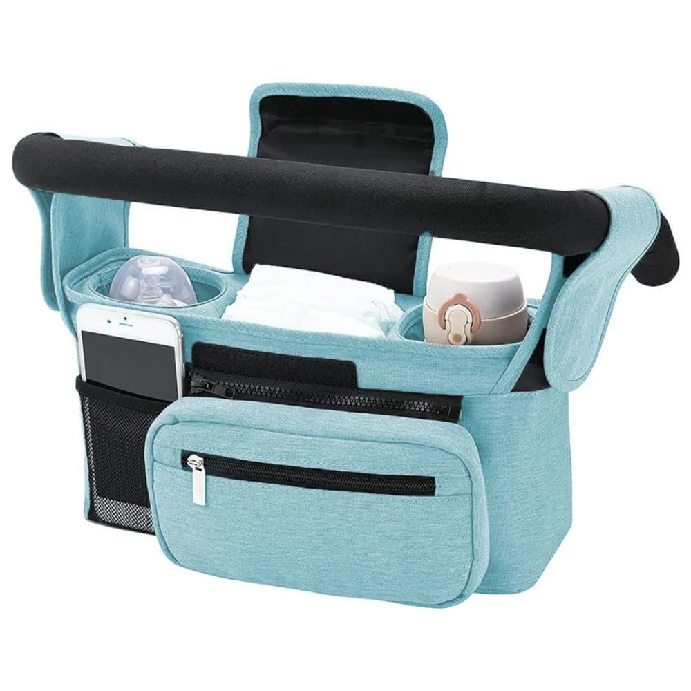 Multifunctional Stroller Organizer Bag – Universal Hanging Storage Pouch with Insulated Bottle Holder, Detachable Pouch, and Adjustable Straps, Doubles as a Crossbody Diaper Bag for On-the-Go Convenience (Tropical Leaf)