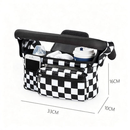 Multifunctional Stroller Organizer Bag – Universal Hanging Storage Pouch with Insulated Bottle Holder, Detachable Pouch, and Adjustable Straps, Doubles as a Crossbody Diaper Bag for On-the-Go Convenience (Tropical Leaf)
