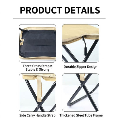 Ultra-Light Portable Folding Stool with Carry Handle – Compact Handbag-Style Camping Seat for Outdoor Adventures, Travel, Queuing, and Picnics, Heavy-Duty Aluminum Alloy Frame, Supports Up to 120kg (L, Black)