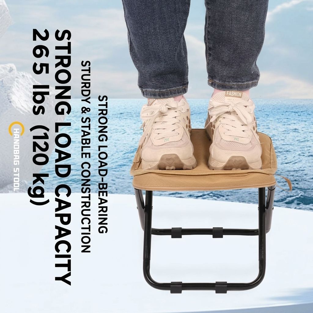 Ultra-Light Portable Folding Stool with Carry Handle – Compact Handbag-Style Camping Seat for Outdoor Adventures, Travel, Queuing, and Picnics, Heavy-Duty Aluminum Alloy Frame, Supports Up to 120kg (L, Black)