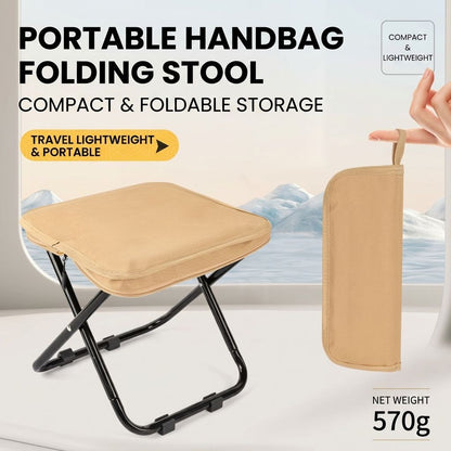 Ultra-Light Portable Folding Stool with Carry Handle – Compact Handbag-Style Camping Seat for Outdoor Adventures, Travel, Queuing, and Picnics, Heavy-Duty Aluminum Alloy Frame, Supports Up to 120kg (L, Black)