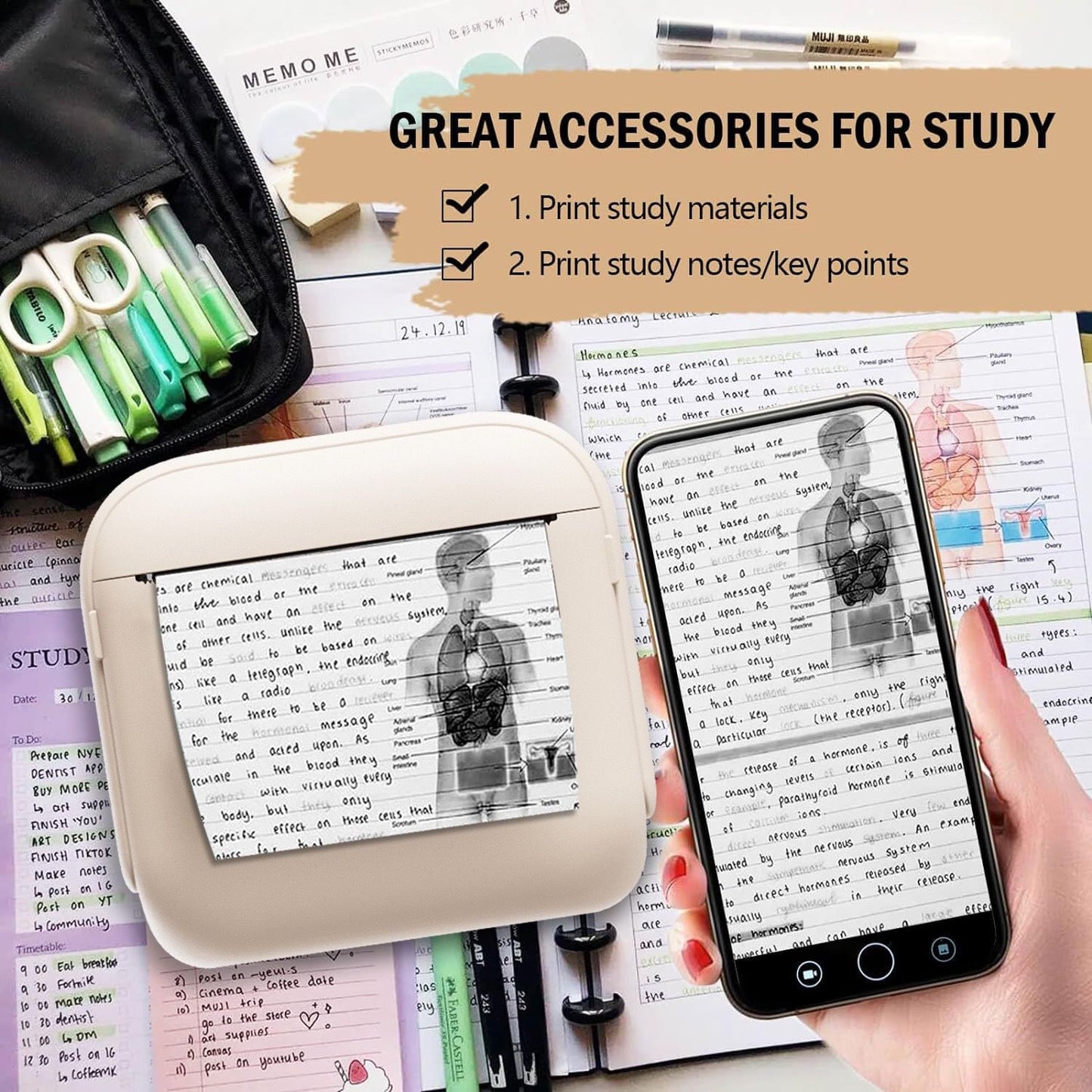 Mini Bluetooth Thermal Printer for Study, Journaling, and Labeling – Inkless Wireless Printing with App Control, Perfect for Students, DIY Lovers, and Home Organization Gifts (Green)