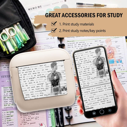 Mini Bluetooth Thermal Printer for Study, Journaling, and Labeling – Inkless Wireless Printing with App Control, Perfect for Students, DIY Lovers, and Home Organization Gifts (White)