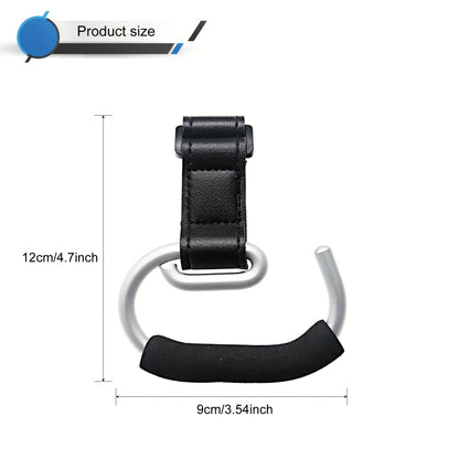 Universal Stroller Hooks with PU Leather Straps – Heavy-Duty Aluminum Baby Stroller Organizer for Hanging Bags, Purses, and Diaper Bags on Stroller Handles or Frames (2PCS（Black）)