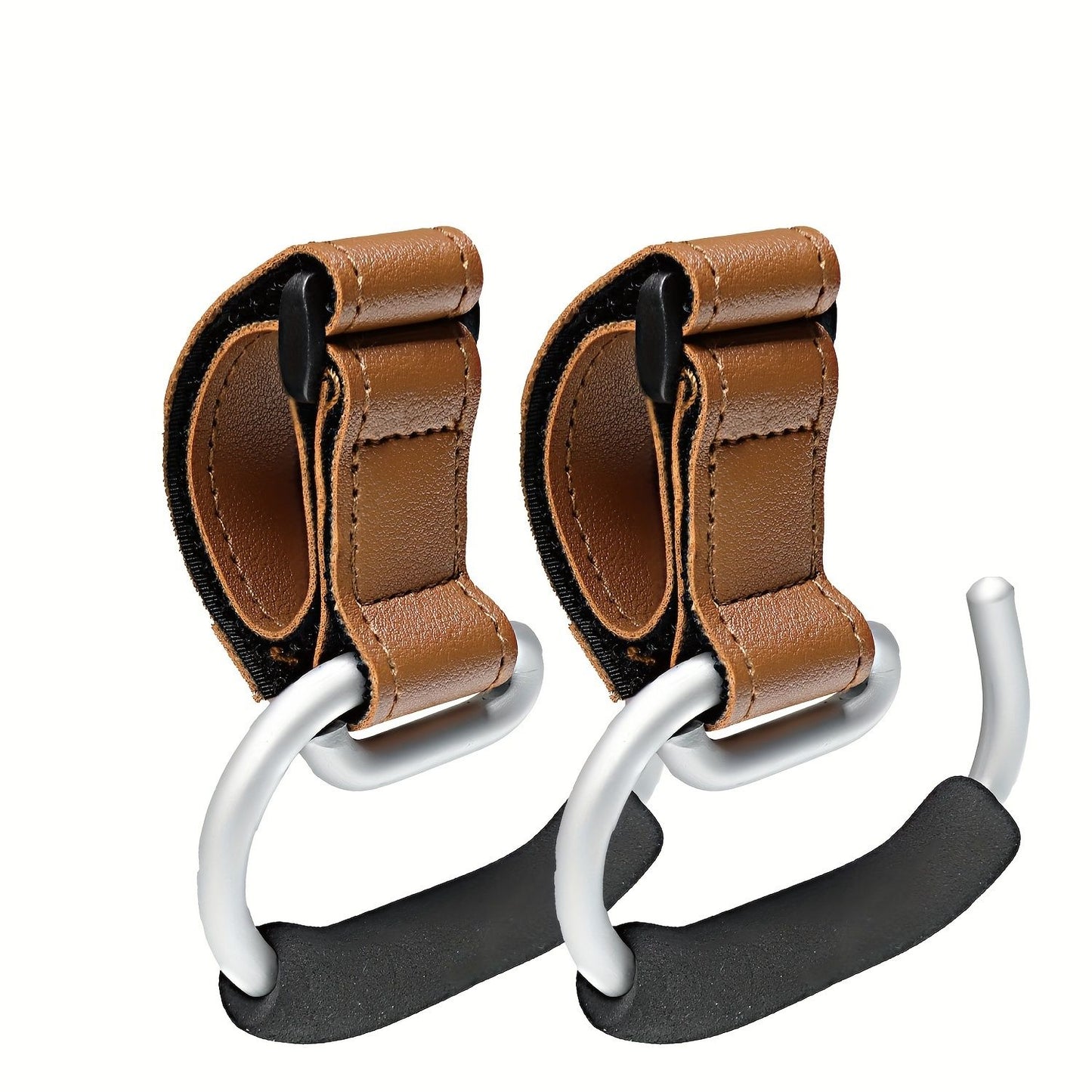 Universal Stroller Hooks with PU Leather Straps – Heavy-Duty Aluminum Baby Stroller Organizer for Hanging Bags, Purses, and Diaper Bags on Stroller Handles or Frames (2PCS（Black）)