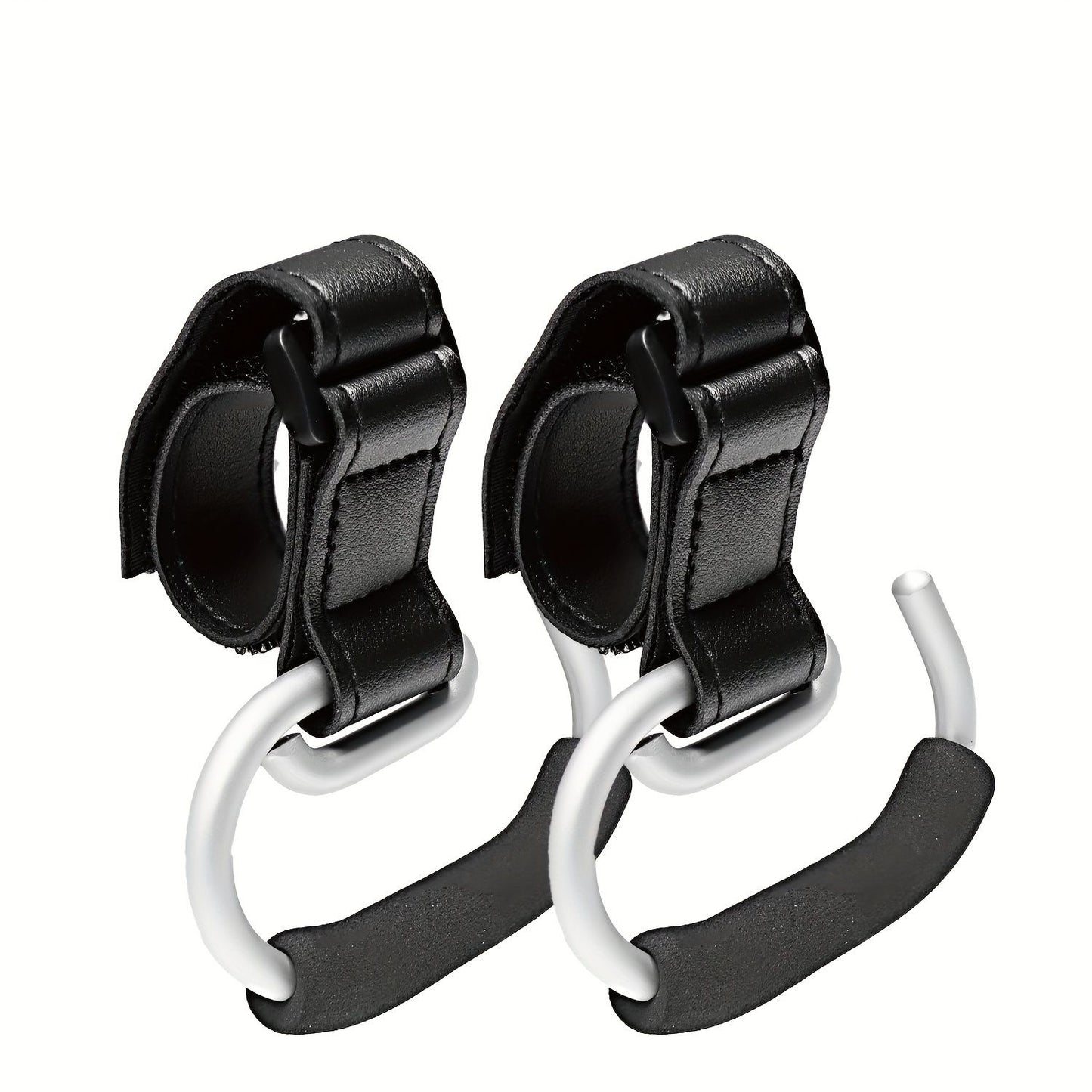 Universal Stroller Hooks with PU Leather Straps – Heavy-Duty Aluminum Baby Stroller Organizer for Hanging Bags, Purses, and Diaper Bags on Stroller Handles or Frames (2PCS（Brown）)