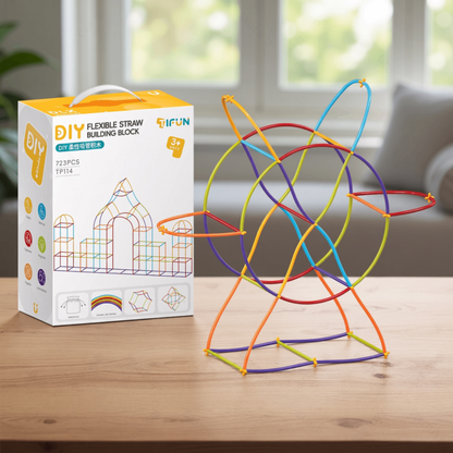 DIY Flexible Straw Building Blocks for Kids Ages 3-6, Creative Educational Construction Toy Set with Bendable Straws and Connectors, 112/242/723 Pieces for 3D Geometry and Imaginative Play (112PCS)