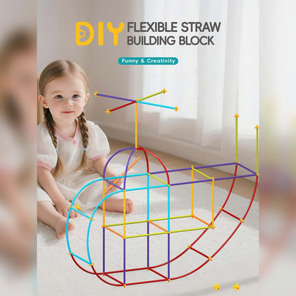 DIY Flexible Straw Building Blocks for Kids Ages 3-6, Creative Educational Construction Toy Set with Bendable Straws and Connectors, 112/242/723 Pieces for 3D Geometry and Imaginative Play (242PCS)