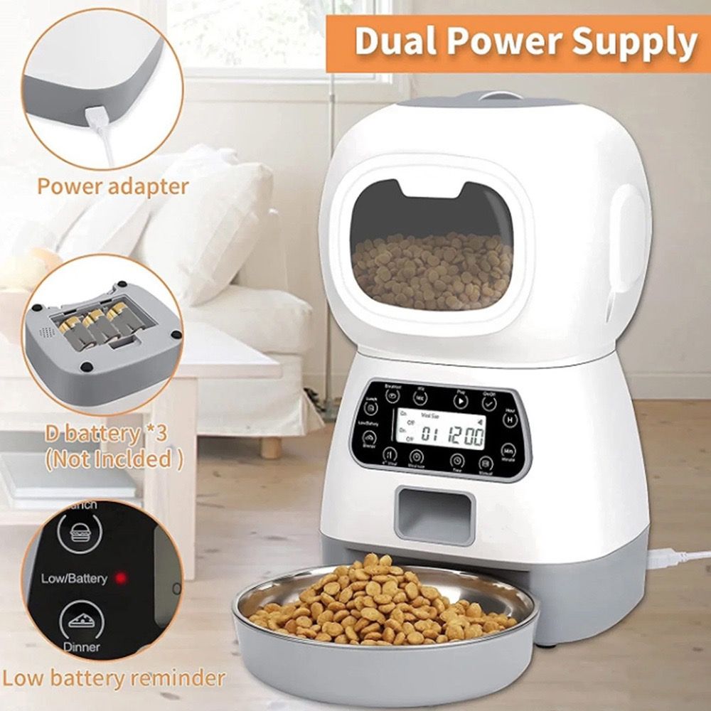 Smart Pet Automatic Feeder with 3.5L Capacity, Timed Portion Control, WiFi Remote Control, Voice Call Feature, Dual Power Supply for Cats and Small Dogs, Ideal for Indoor Use While You Are Away (A（No WiFi ）)