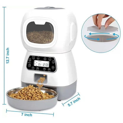 Smart Pet Automatic Feeder with 3.5L Capacity, Timed Portion Control, WiFi Remote Control, Voice Call Feature, Dual Power Supply for Cats and Small Dogs, Ideal for Indoor Use While You Are Away (A（No WiFi ）)