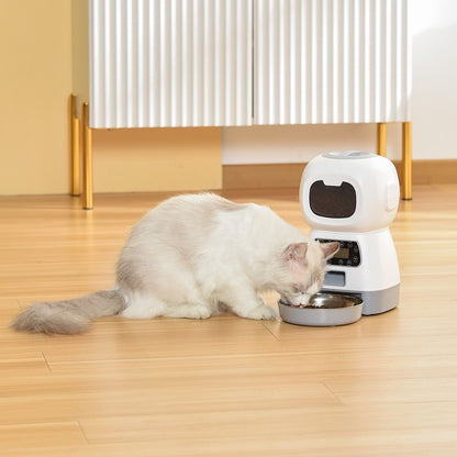 Smart Pet Automatic Feeder with 3.5L Capacity, Timed Portion Control, WiFi Remote Control, Voice Call Feature, Dual Power Supply for Cats and Small Dogs, Ideal for Indoor Use While You Are Away (B（WiFi ）)