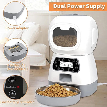 Smart Pet Automatic Feeder with 3.5L Capacity, Timed Portion Control, WiFi Remote Control, Voice Call Feature, Dual Power Supply for Cats and Small Dogs, Ideal for Indoor Use While You Are Away (B（WiFi ）)