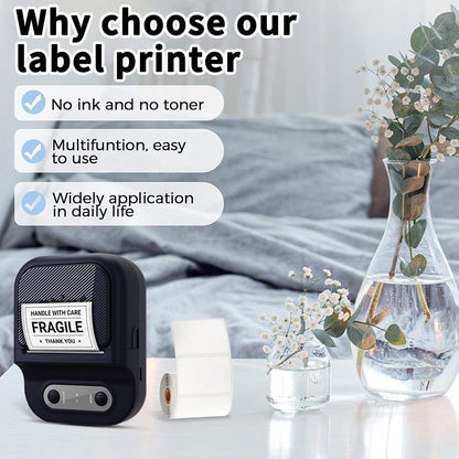 Portable Inkless Thermal Label Printer with Bluetooth Connectivity, Compatible with 12-58mm Paper Widths for Home Organization, Office Filing, Retail Pricing, and Creative Labeling Projects (Black)
