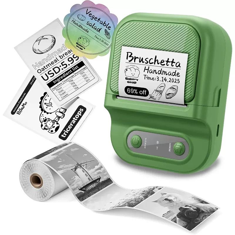 Portable Inkless Thermal Label Printer with Bluetooth Connectivity, Compatible with 12-58mm Paper Widths for Home Organization, Office Filing, Retail Pricing, and Creative Labeling Projects (Green)
