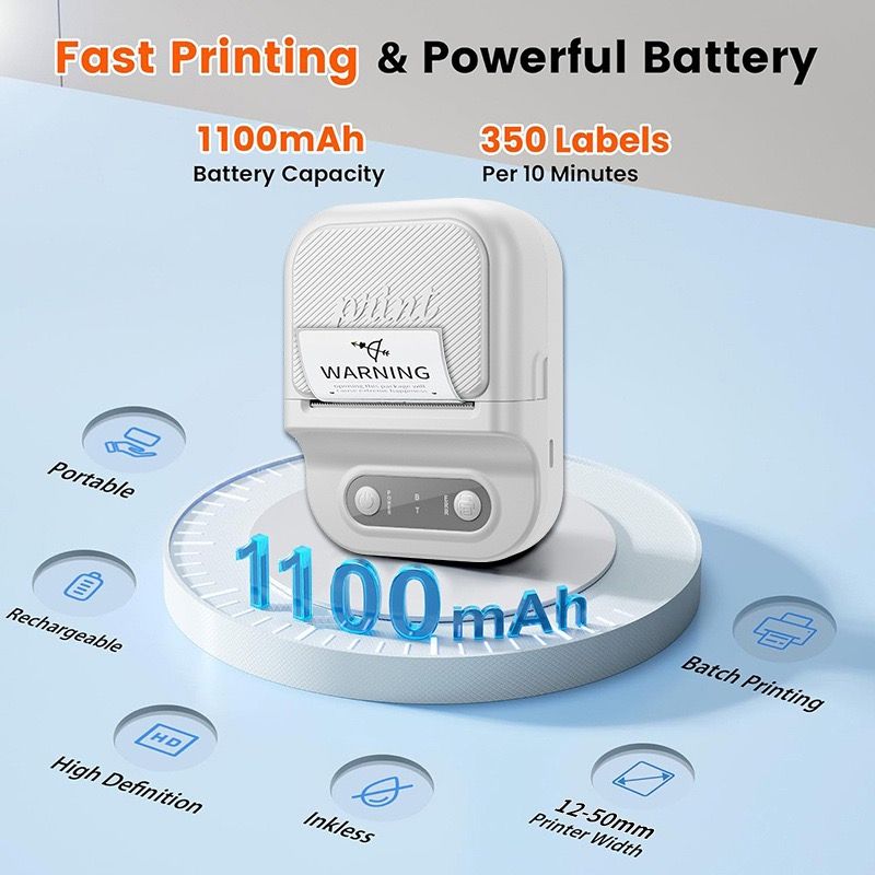 Portable Inkless Thermal Label Printer with Bluetooth Connectivity, Compatible with 12-58mm Paper Widths for Home Organization, Office Filing, Retail Pricing, and Creative Labeling Projects (White)