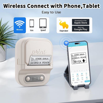 Portable Inkless Thermal Label Printer with Bluetooth Connectivity, Compatible with 12-58mm Paper Widths for Home Organization, Office Filing, Retail Pricing, and Creative Labeling Projects (White)