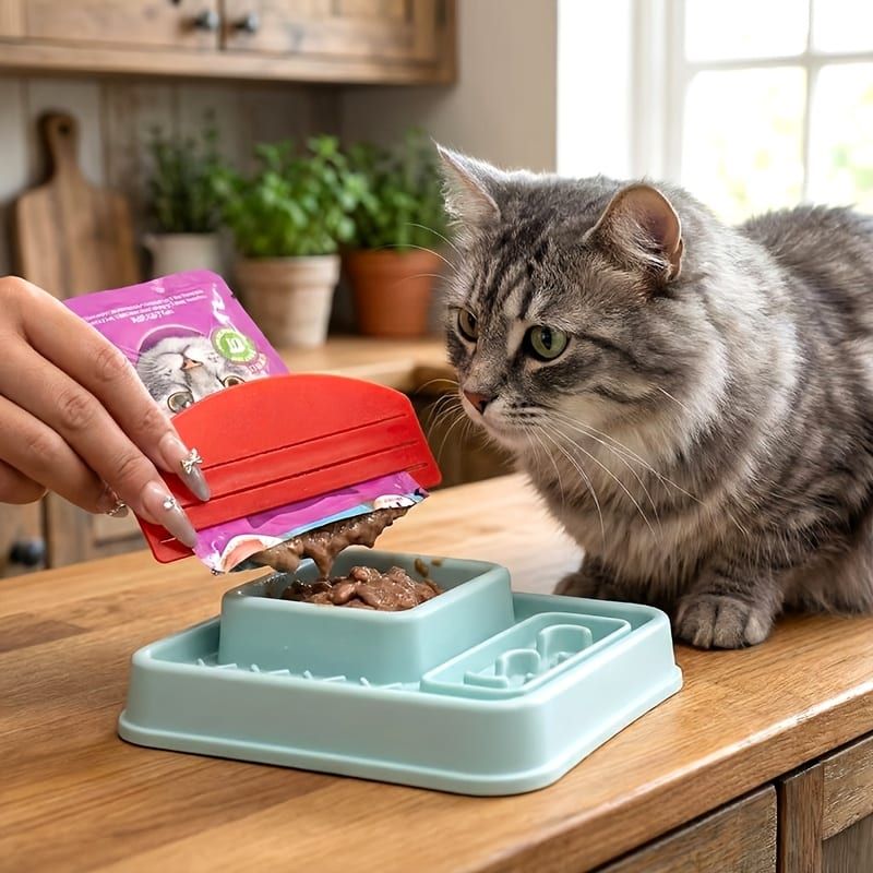 Pet Wet Food Pouch Scraper – Effortlessly squeeze every last bit of cat or dog wet food, paste, or puree from pouches without mess. Ideal for home feeding, this handy tool helps reduce waste and keeps hands clean during daily mealtime. (Silver)