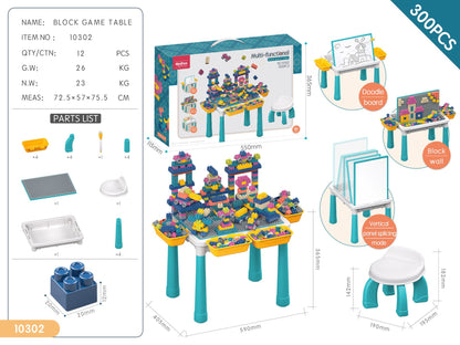 Multifunctional Kids Building Block Table Set with Storage, Compatible with 3-6 Year Olds, Includes Chair and 88-380PCS Colorful Bricks, Ideal for Learning, Drawing, Sand & Water Play (108PCS)