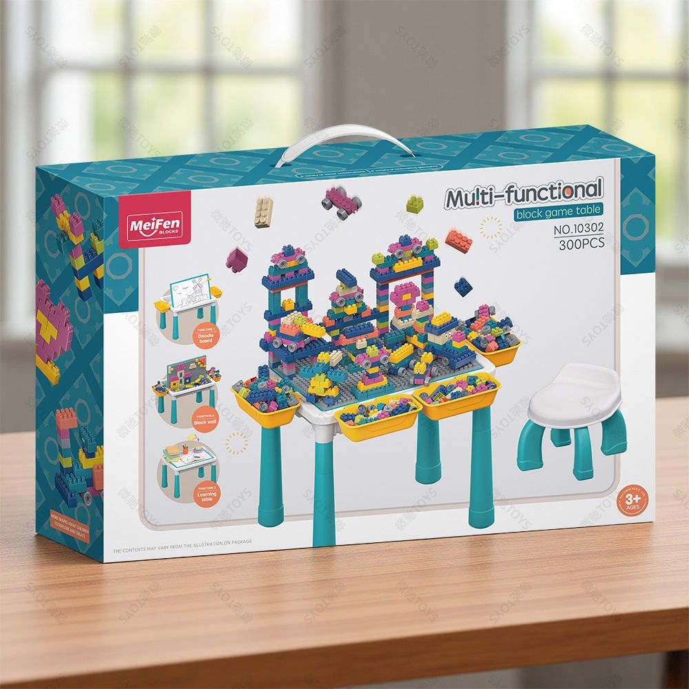 Multifunctional Kids Building Block Table Set with Storage, Compatible with 3-6 Year Olds, Includes Chair and 88-380PCS Colorful Bricks, Ideal for Learning, Drawing, Sand & Water Play (380PCS)