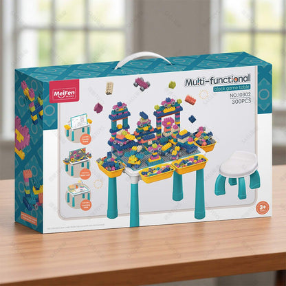 Multifunctional Kids Building Block Table Set with Storage, Compatible with 3-6 Year Olds, Includes Chair and 88-380PCS Colorful Bricks, Ideal for Learning, Drawing, Sand & Water Play (380PCS)