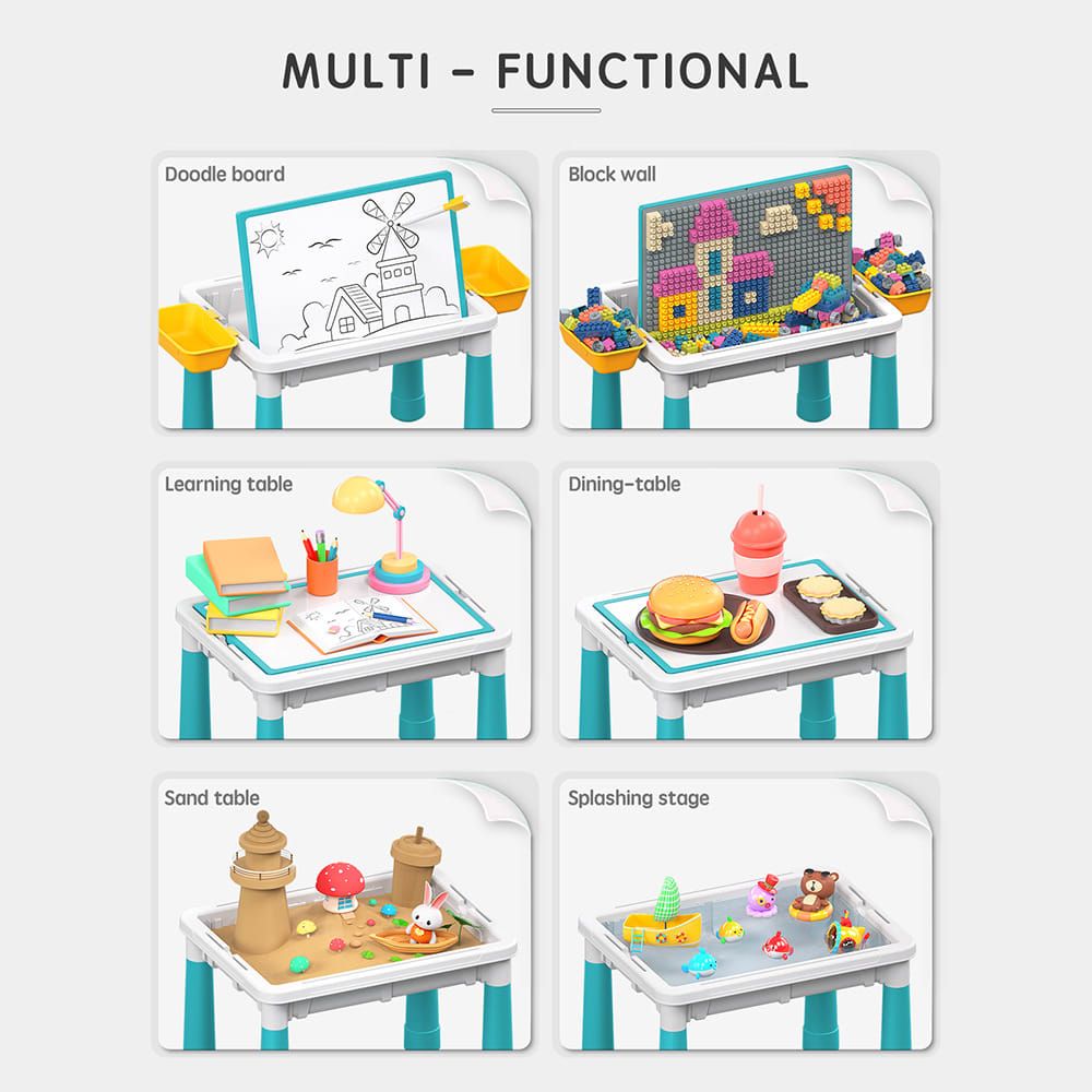 Multifunctional Kids Building Block Table Set with Storage, Compatible with 3-6 Year Olds, Includes Chair and 88-380PCS Colorful Bricks, Ideal for Learning, Drawing, Sand & Water Play (88PCS)