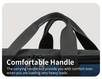 Black tool storage bag, large capacity tool bag, heavy duty tool organizer, wear resistant tool bag, professional tool carry bag, tradesman tool bag, DIY tool storage