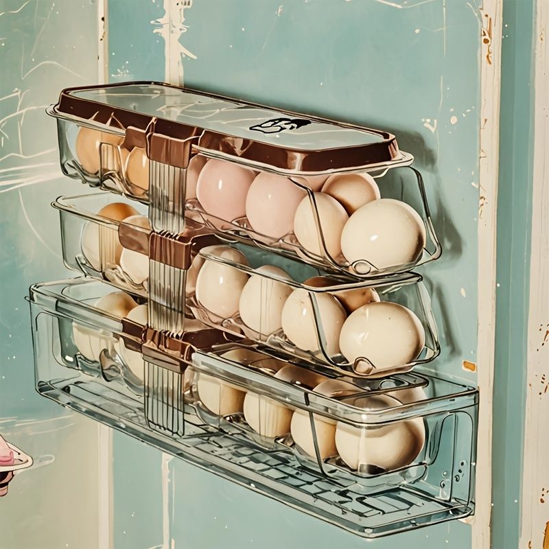 Beige Gold egg storage box, portable egg container, lidded egg holder, kitchen egg organizer, australian kitchen, fridge egg storage, stackable egg crate, see-through egg box