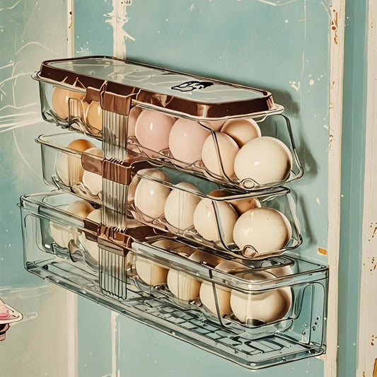Beige Gold egg storage box, portable egg container, lidded egg holder, kitchen egg organizer, australian kitchen, fridge egg storage, stackable egg crate, see-through egg box