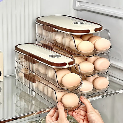 Beige Gold egg storage box, portable egg container, lidded egg holder, kitchen egg organizer, australian kitchen, fridge egg storage, stackable egg crate, see-through egg box