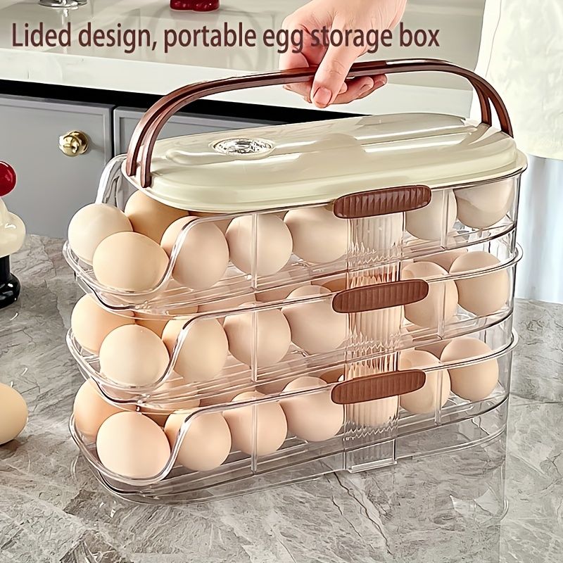 Beige Gold egg storage box, portable egg container, lidded egg holder, kitchen egg organizer, australian kitchen, fridge egg storage, stackable egg crate, see-through egg box