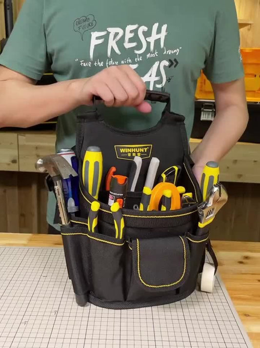 Black Gray tool organizer bag, WINHUNT, tool storage, DIY tools, professional tools, tool compartments, Australian tradies, workshop organization, heavy duty tool bag