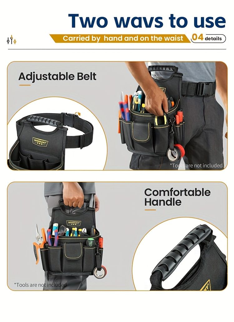 Black Gray tool organizer bag, WINHUNT, tool storage, DIY tools, professional tools, tool compartments, Australian tradies, workshop organization, heavy duty tool bag