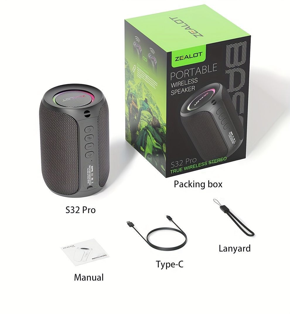 Portable Bluetooth Speaker Compact Speaker High-Quality Sound Long Battery Life - Black - Size 90-93-128mm