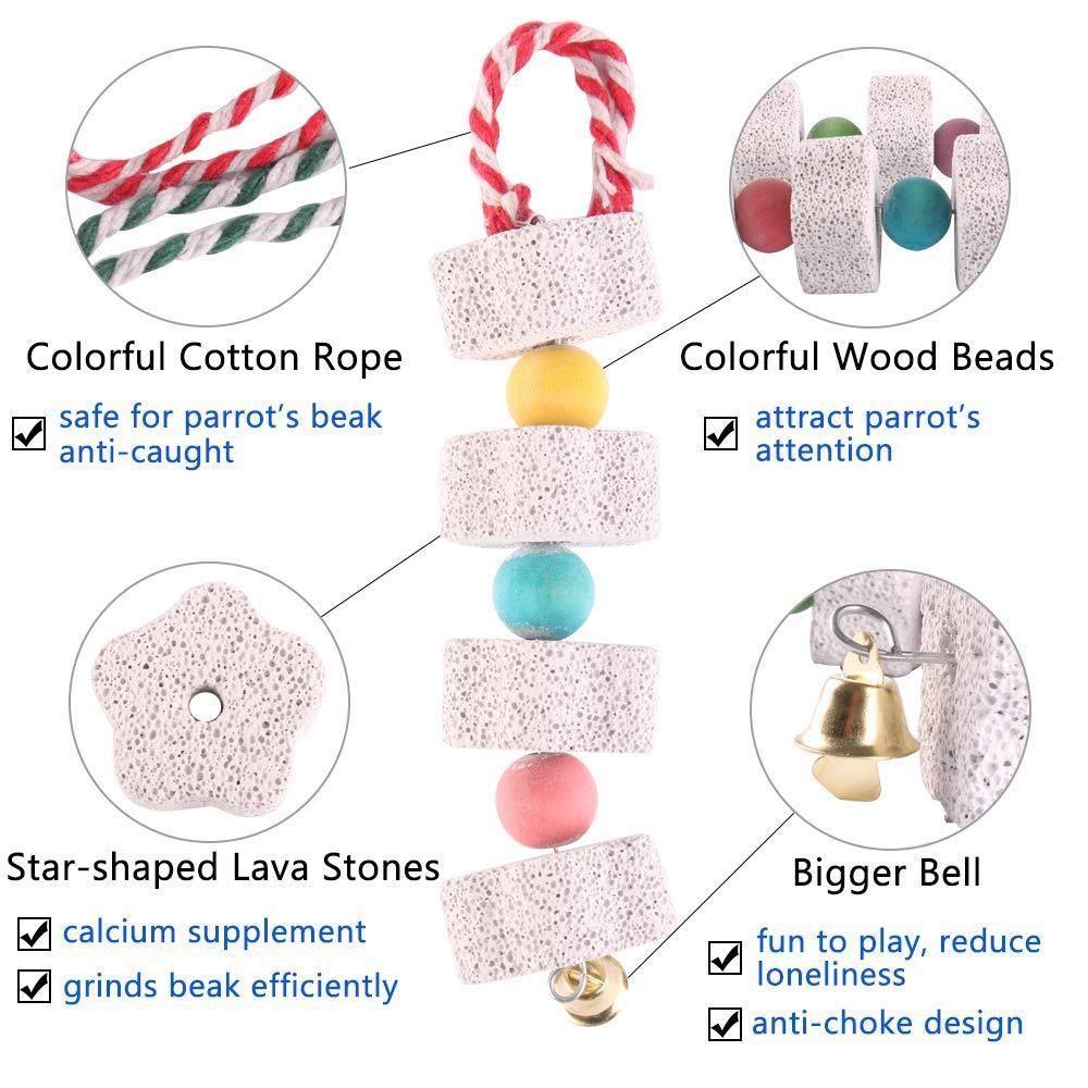 2 Pack Chicken Chewing Toy, Chick Beak Grinding Calcium Stone with Bells, Cage Accessories for Bird Parrot Cockatiel Parakeet Budgies Rat Hamster