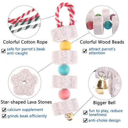 2 Pack Chicken Chewing Toy, Chick Beak Grinding Calcium Stone with Bells, Cage Accessories for Bird Parrot Cockatiel Parakeet Budgies Rat Hamster