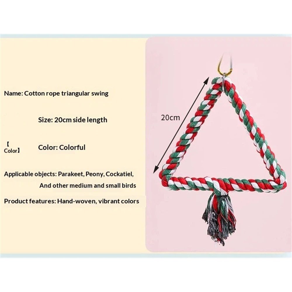 Large Triangle Bird Rope Swing - All Natural Materials - Safe to Climb and Chew - Bird Cage Toy Accessory - Great for African Grey Parrots, Cockatiels, Parakeets, Cockatoos