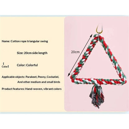 Large Triangle Bird Rope Swing - All Natural Materials - Safe to Climb and Chew - Bird Cage Toy Accessory - Great for African Grey Parrots, Cockatiels, Parakeets, Cockatoos