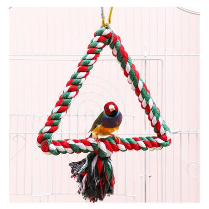 Large Triangle Bird Rope Swing - All Natural Materials - Safe to Climb and Chew - Bird Cage Toy Accessory - Great for African Grey Parrots, Cockatiels, Parakeets, Cockatoos