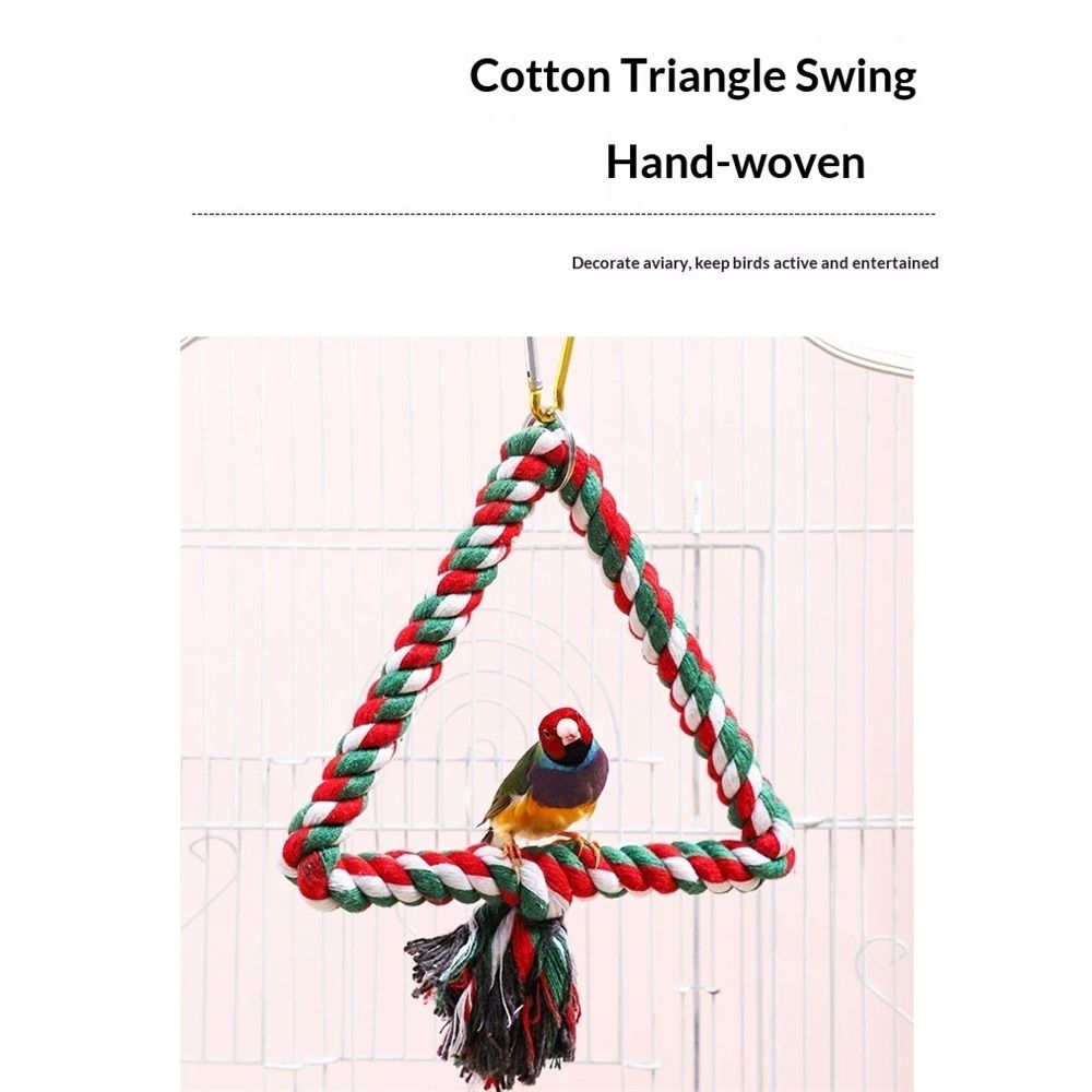 Large Triangle Bird Rope Swing - All Natural Materials - Safe to Climb and Chew - Bird Cage Toy Accessory - Great for African Grey Parrots, Cockatiels, Parakeets, Cockatoos