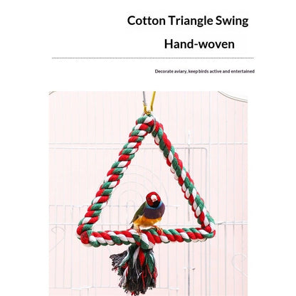 Large Triangle Bird Rope Swing - All Natural Materials - Safe to Climb and Chew - Bird Cage Toy Accessory - Great for African Grey Parrots, Cockatiels, Parakeets, Cockatoos