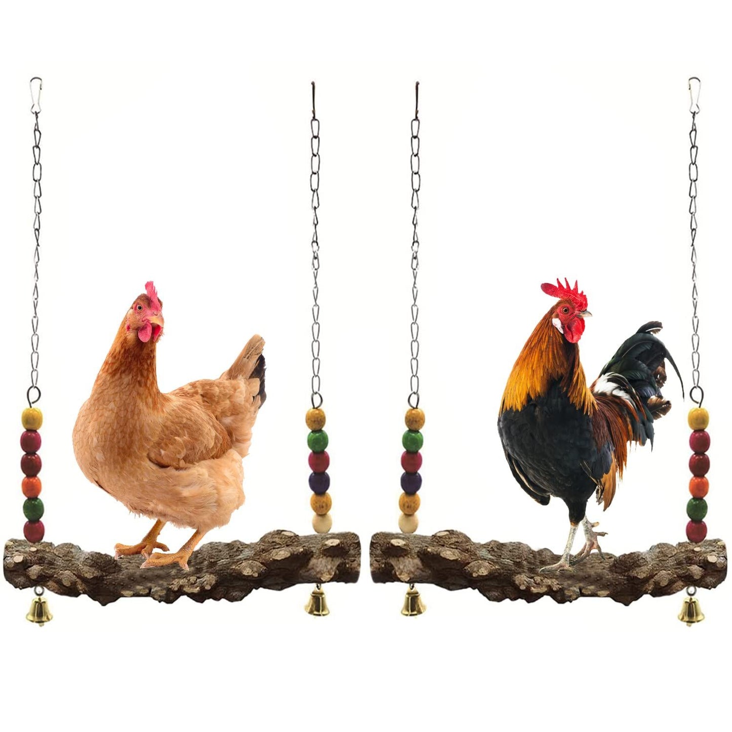 2pcs Chicken Bird Swing,Chicken Perch,Natural Wooden Swing Toys,Wood Stand for Chick,Safe and Relief of Stress,Chicken Coop Accessories
